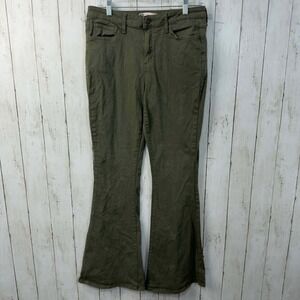 SO Junior's High Rise Flare Jeans Olive Green Stretch Y2K Inspired Size 11/30W
